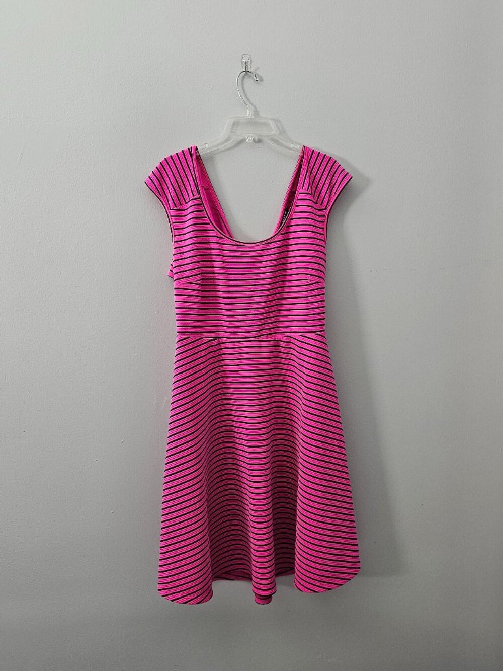 Torrid Size 2 Hot Pink & Black Striped Open Back Fit & Flare Dress
